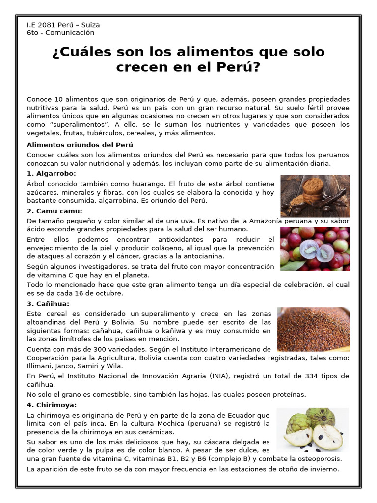 Ficha S 4 U3 Comun-Leemos Sobre Los Alimentos Oriundos Del Perú | PDF ...