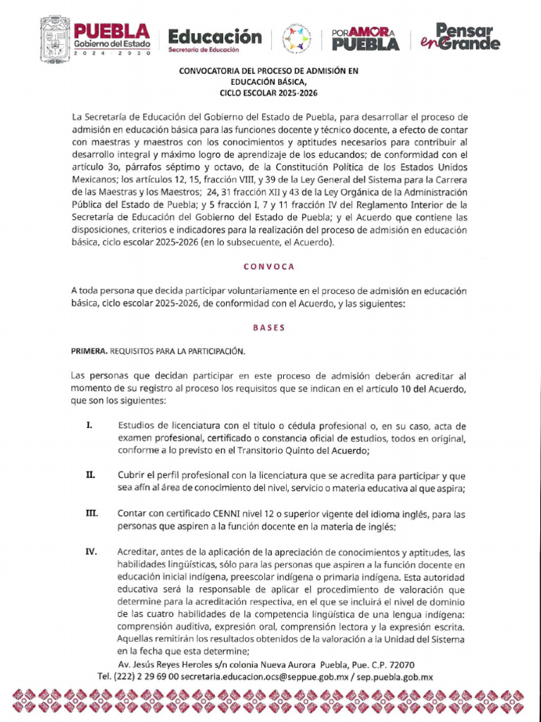 Convocatoria Del Proceso de Admisión en Educación Básica, Ciclo Escolar ...