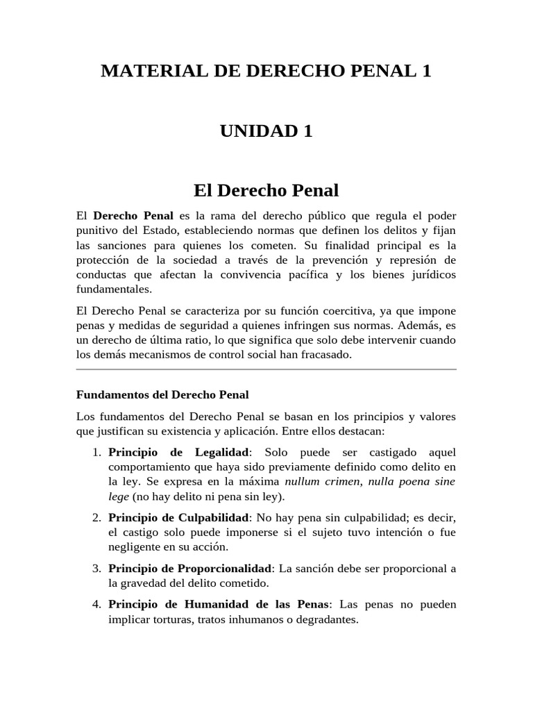 Material Derecho Penal - Unidad 1 y 2 | PDF | Derecho penal | Castigos