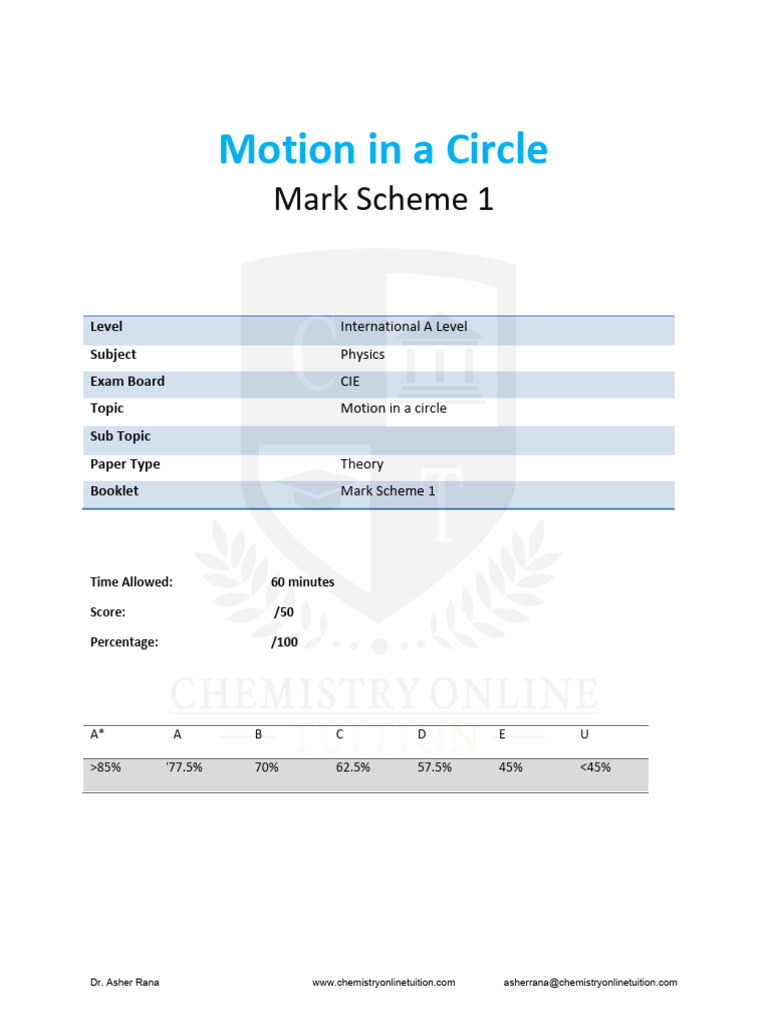 Motion in a Circle Mark Scheme A Level | PDF | Student Assessment And ...