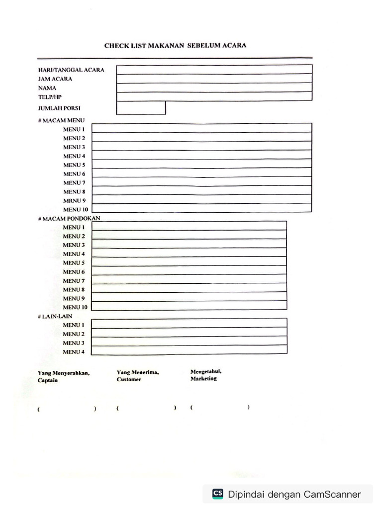 Checklist Makanan Sebelum Acara | PDF