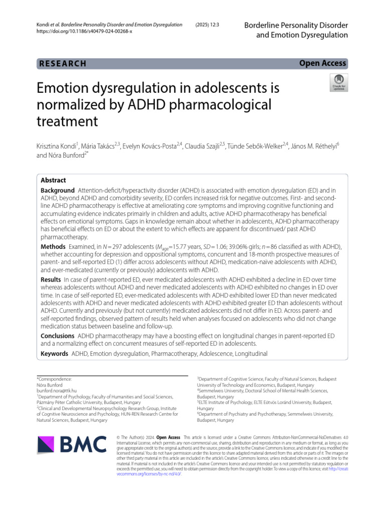 ADHD Pharmacotherapy and Emotion Dysregulation | PDF | Attention ...