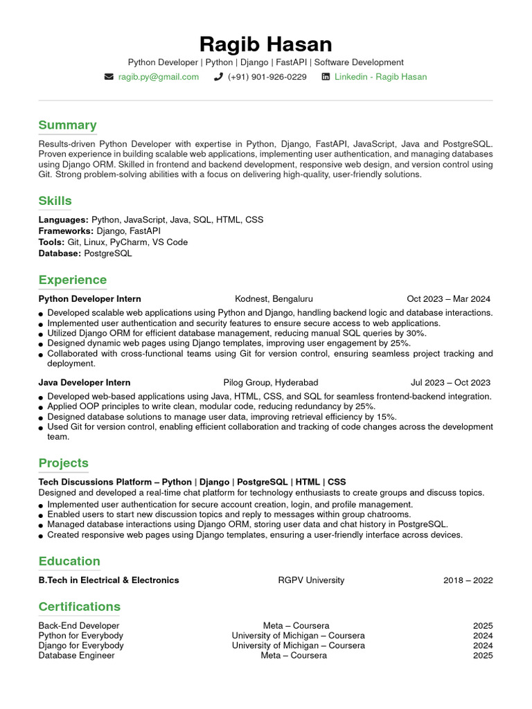 Ragib Hasan: Python Developer Profile | PDF | Databases | Web Application