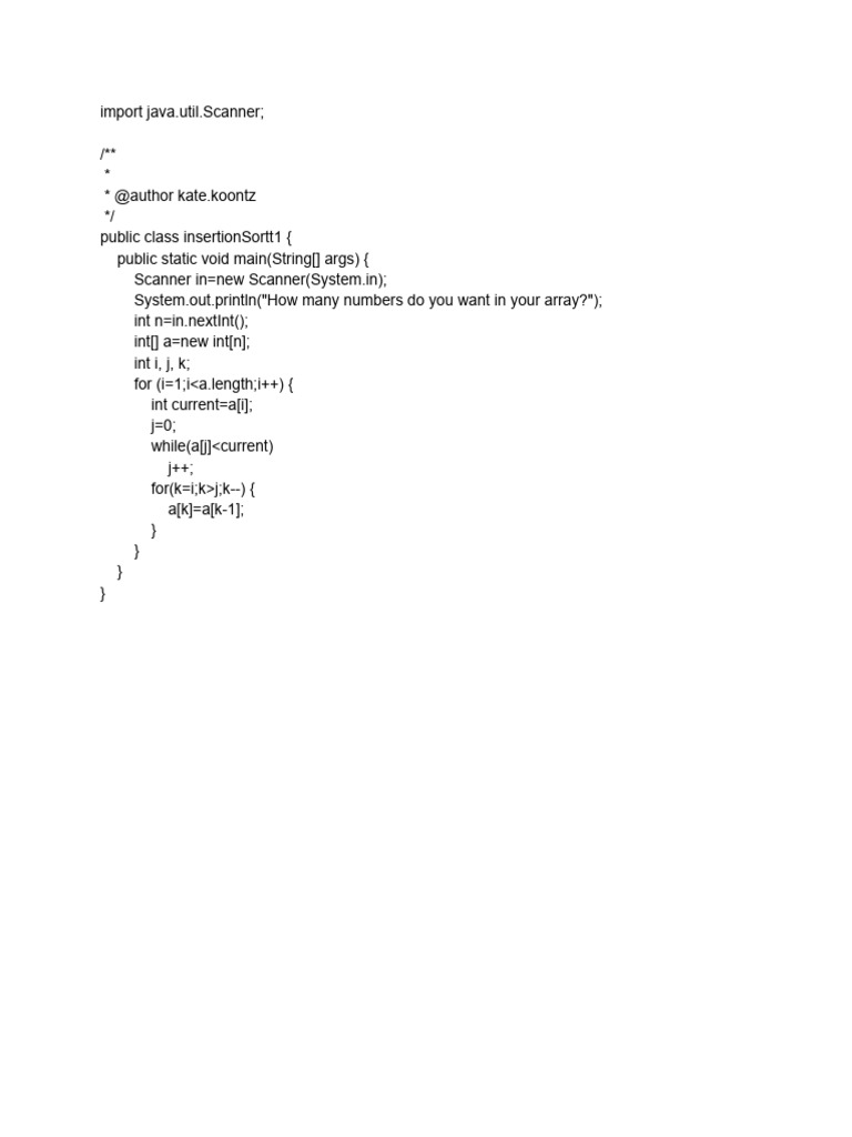 Java Insertion Sort Implementation | PDF