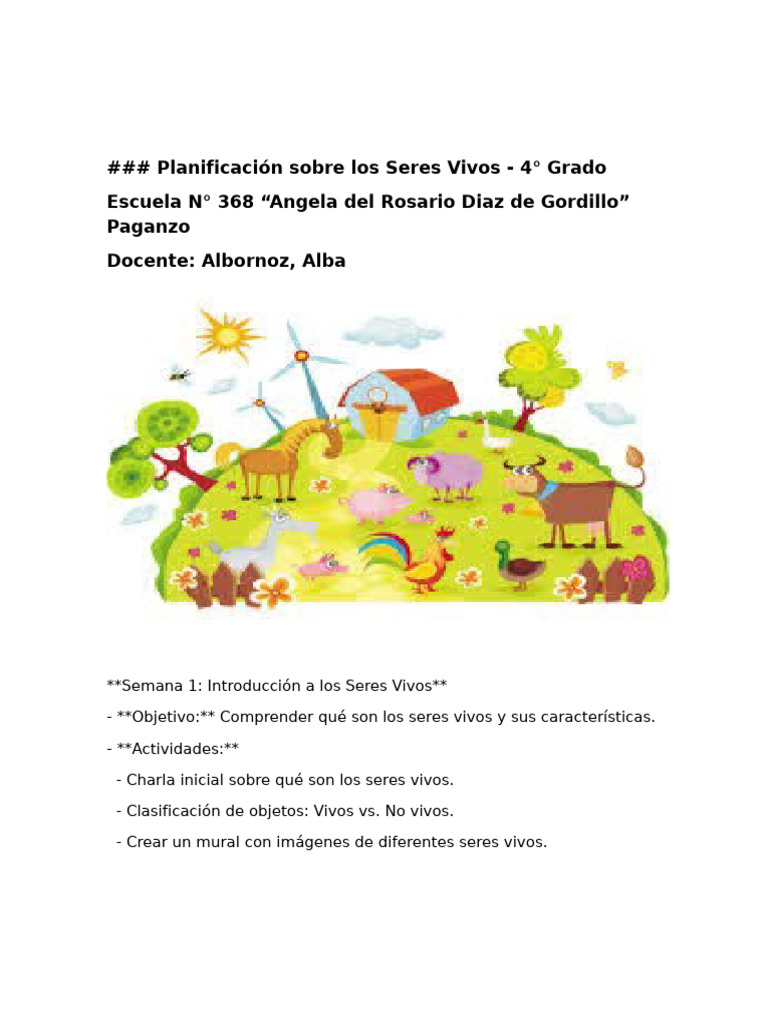Actividades de Seres Vivos - 4° Grado | PDF