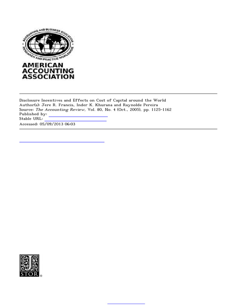 (新) Disclosure Incentives and Effects on Cost of Capital Around the ...
