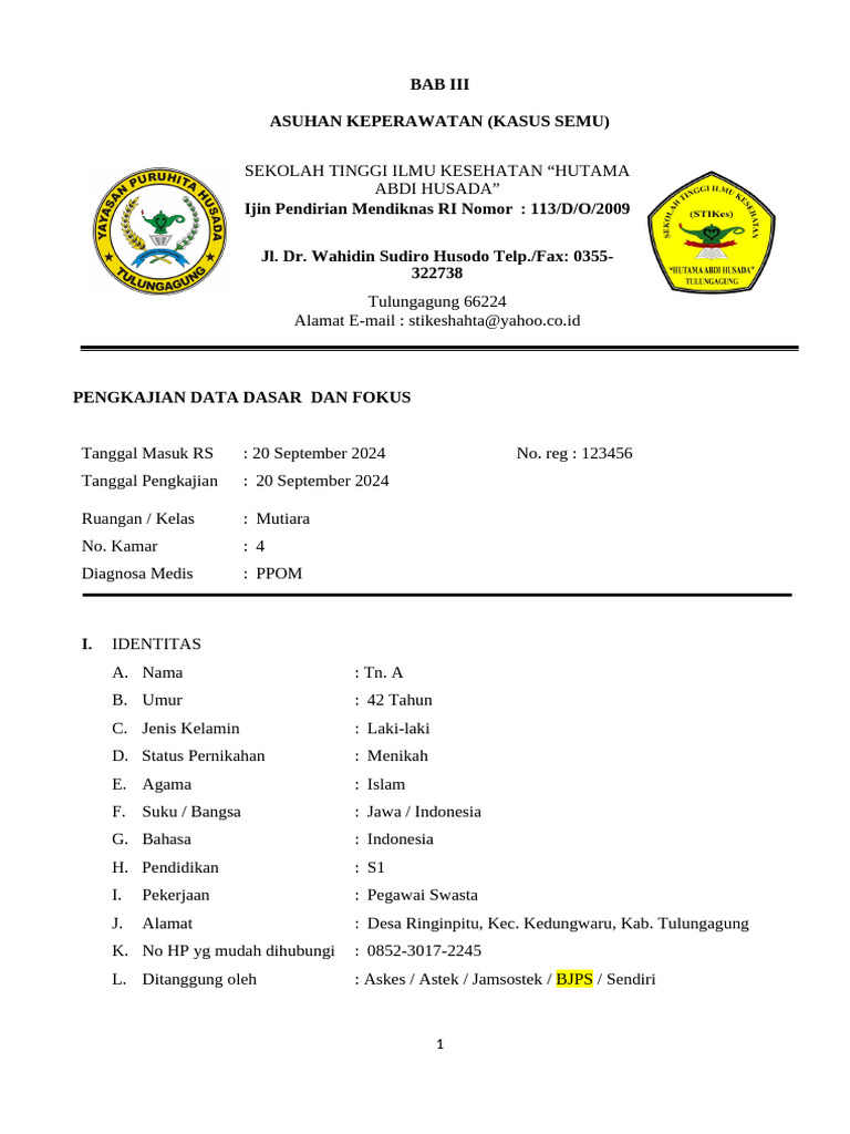 Pengkajian Keperawatan Pasien PPOM | PDF
