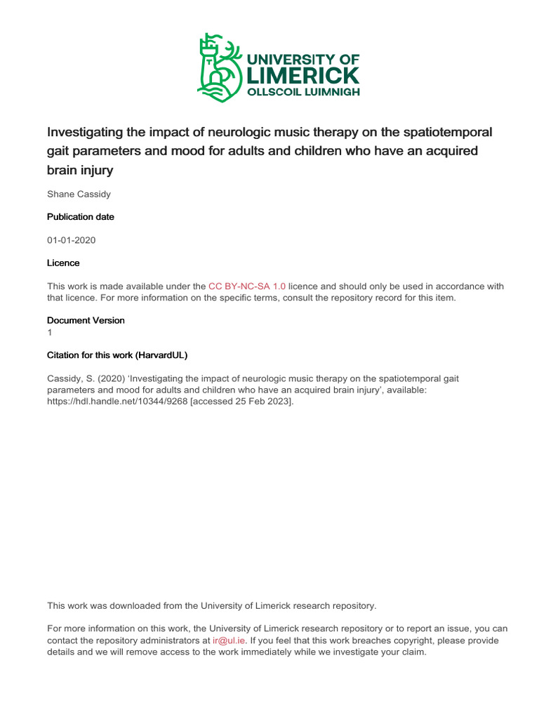 Neurologic Music Therapy's Effects on Gait and Mood | PDF | Traumatic ...