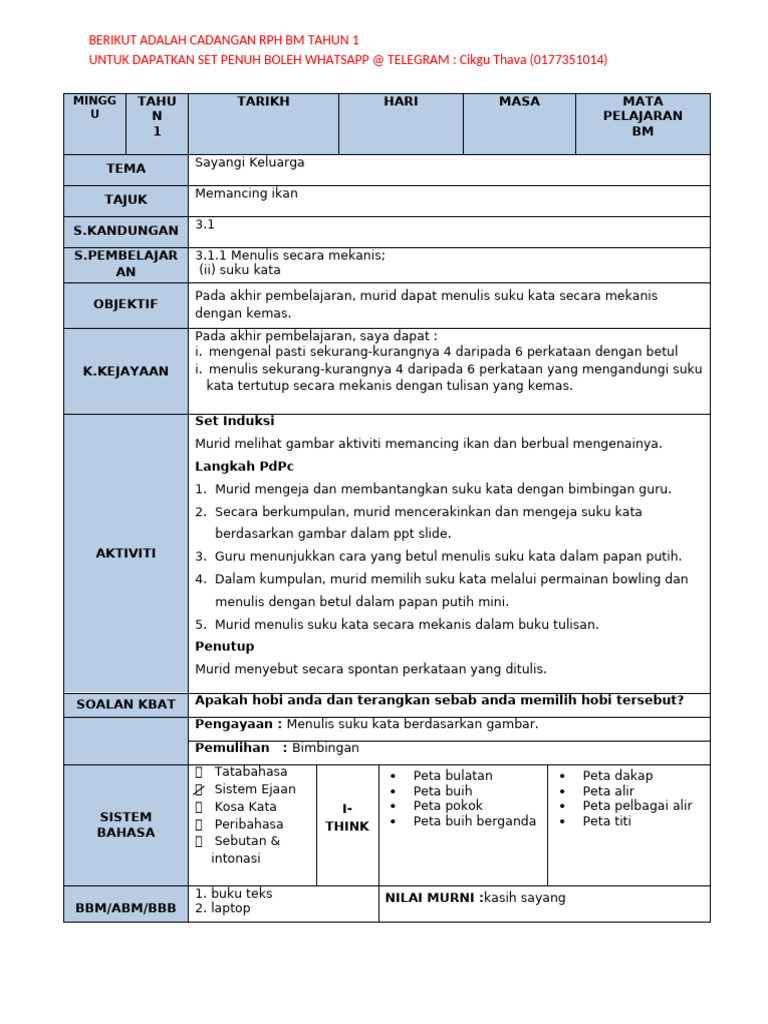 RPH BM Tahun 1: Memancing Ikan dan Suku Kata | PDF
