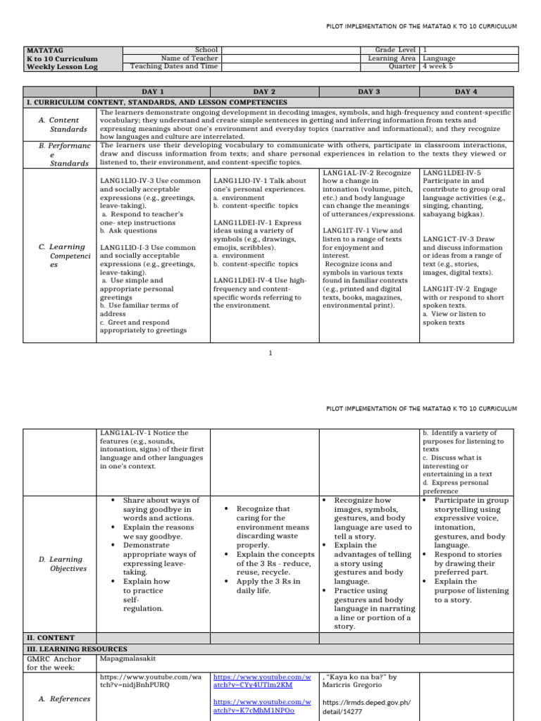 Matatag K to 10 Curriculum Pilot Guide | PDF | Curriculum | Learning
