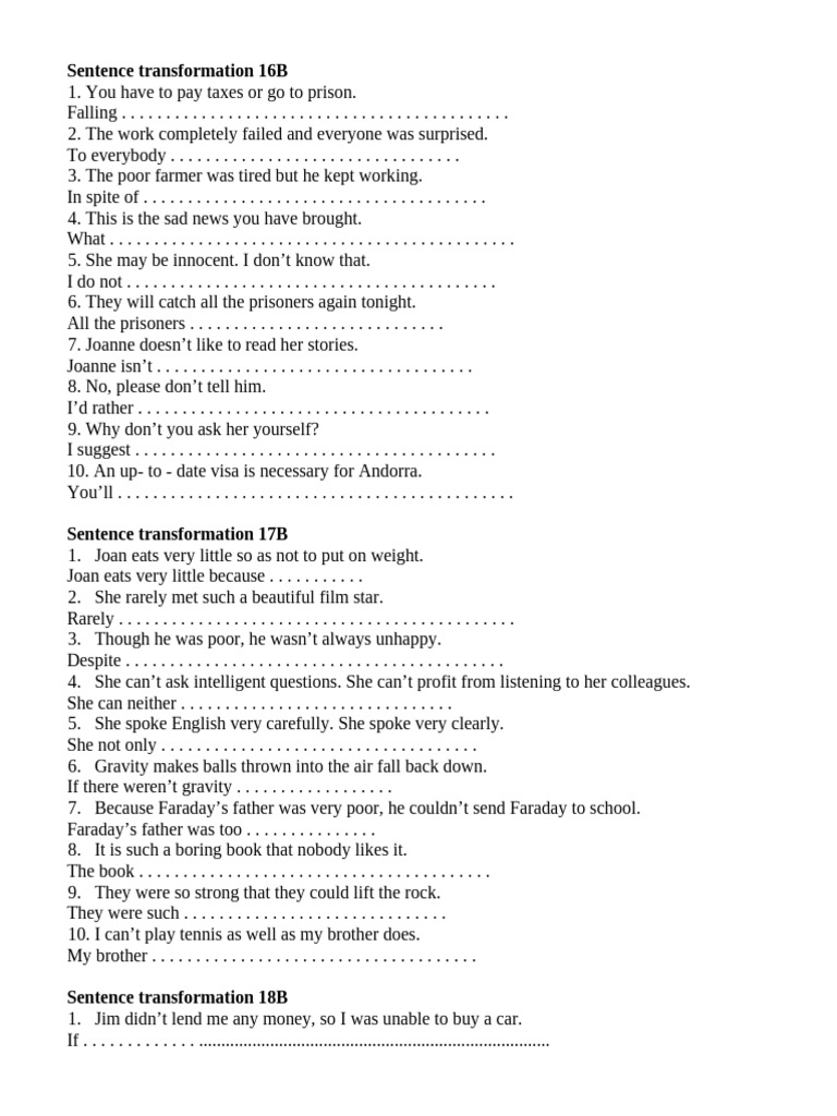 Sentence Transformation Exercises | PDF