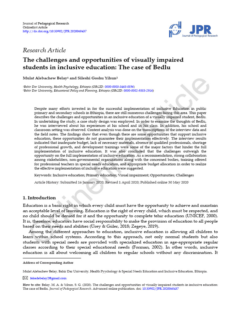 Challenges in Inclusive Education for the Visually Impaired | PDF ...