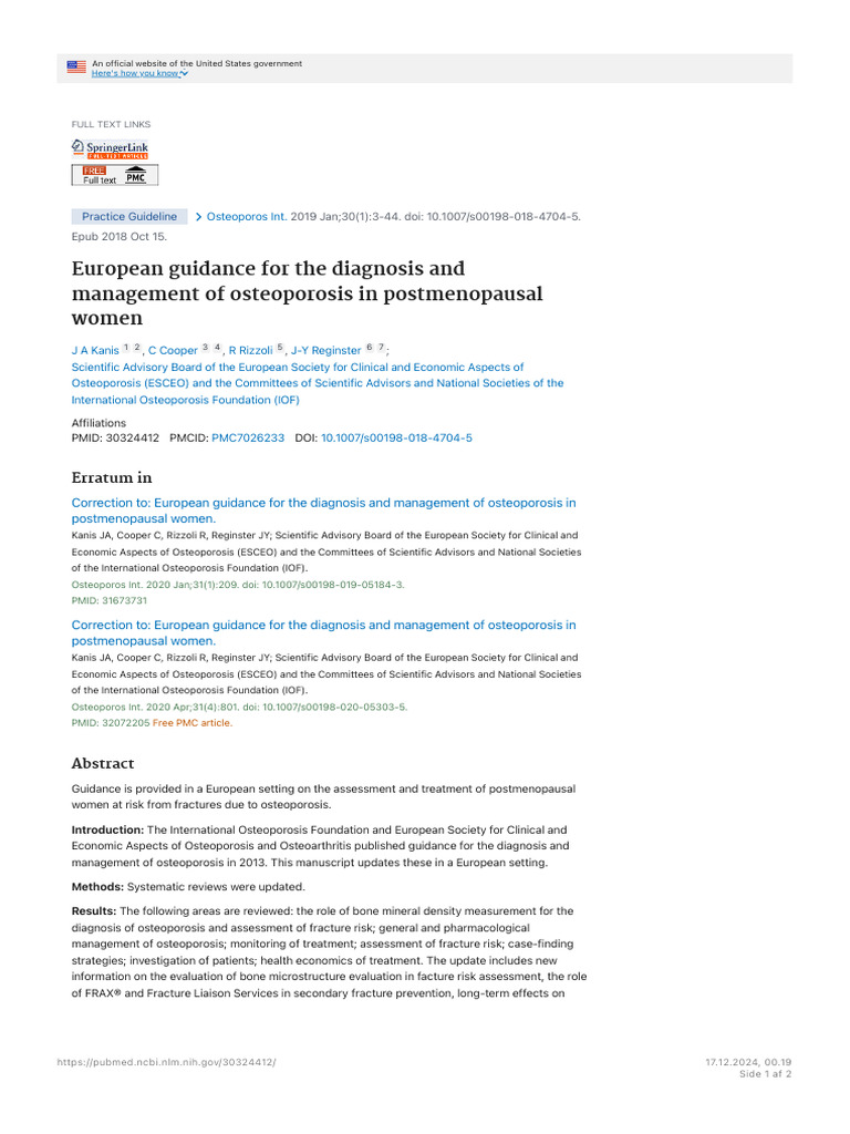 European Guidance For The Diagnosis and Management of Osteoporosis in ...