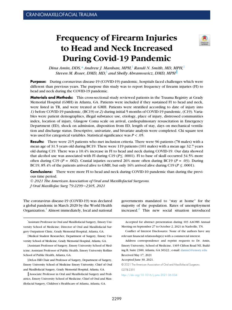 Firearm Injuries to Head and Neck Rise During COVID-19 | PDF ...