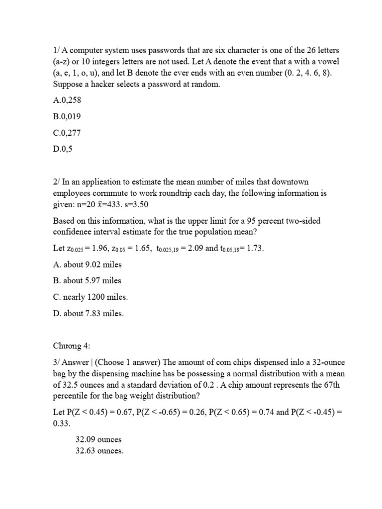 Statistical Analysis and Probability Questions | PDF | Variance ...