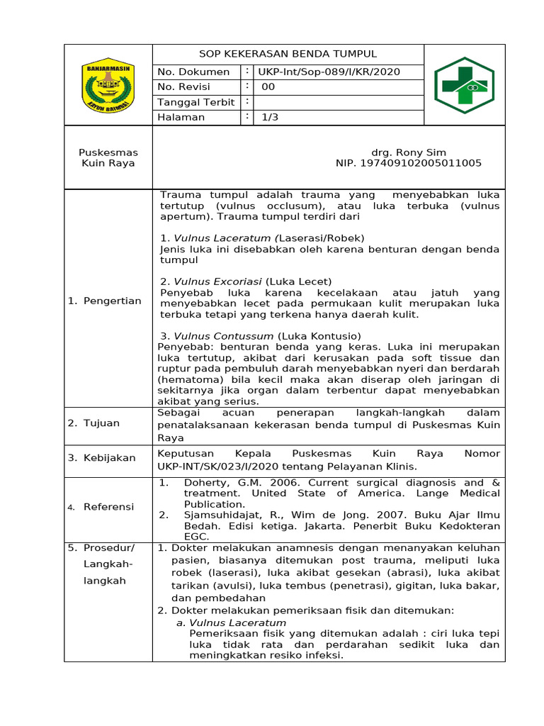 SOP Penanganan Trauma Tumpul Puskesmas | PDF