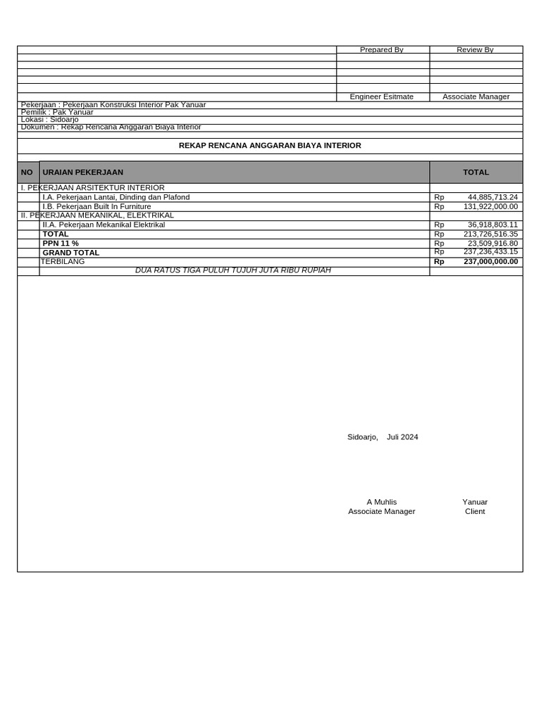 RAB Interior Pak Yanuar Malang 2024 (03092024) | PDF