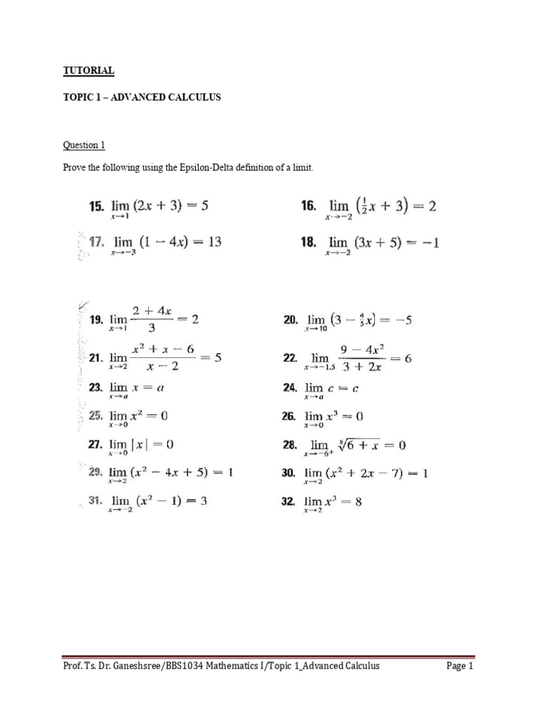Advanced Calculus Tutorial Questions | PDF | Mathematics | Mathematical ...