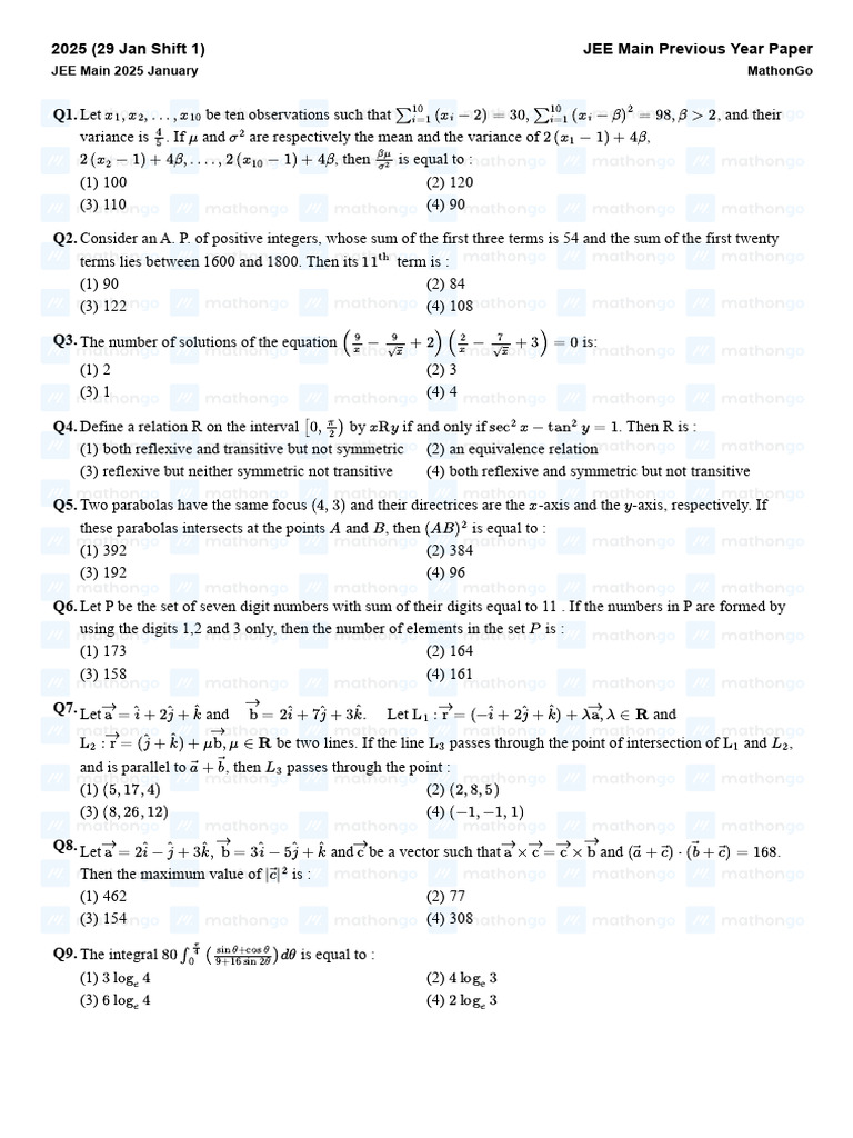 JEE Main 2025 Math Questions Analysis | PDF | Geometry