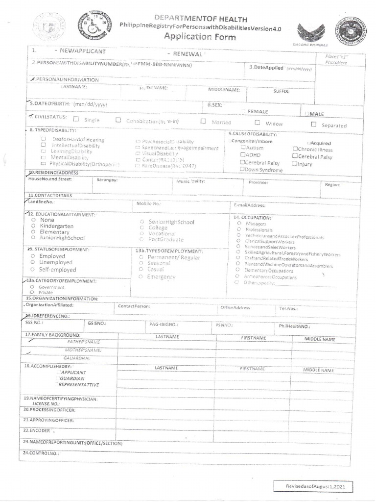 DOH PWD Application Form | PDF