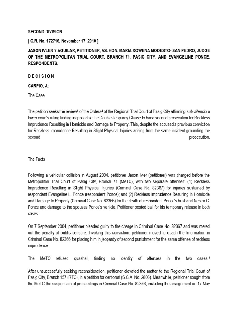 Double Jeopardy in Reckless Imprudence Case | PDF | Acquittal | Crimes