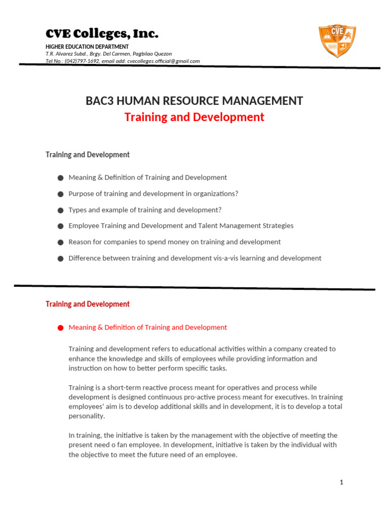 Training and Development | PDF | Talent Management | Applied Psychology