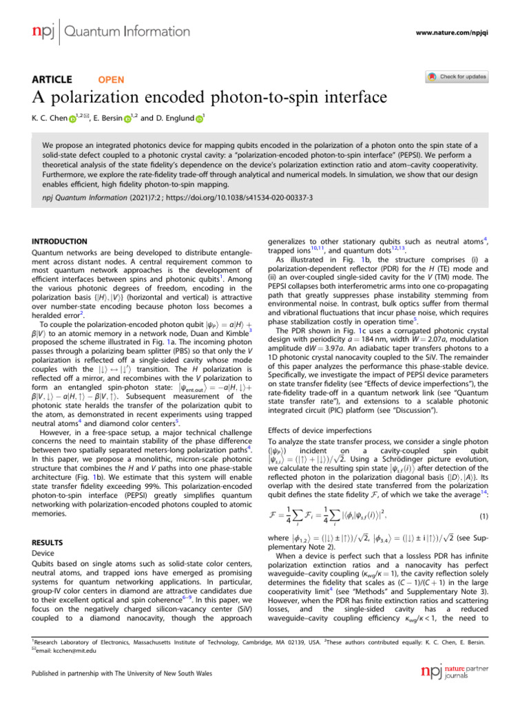 Englund Paper Spin Photon With Polarization | PDF | Photon | Optics
