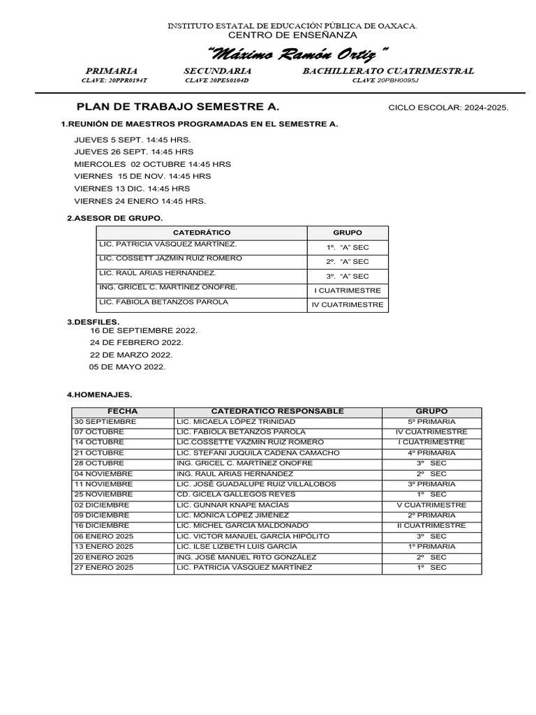 Plan de Trabajo Semestre A 2024-2025 | PDF
