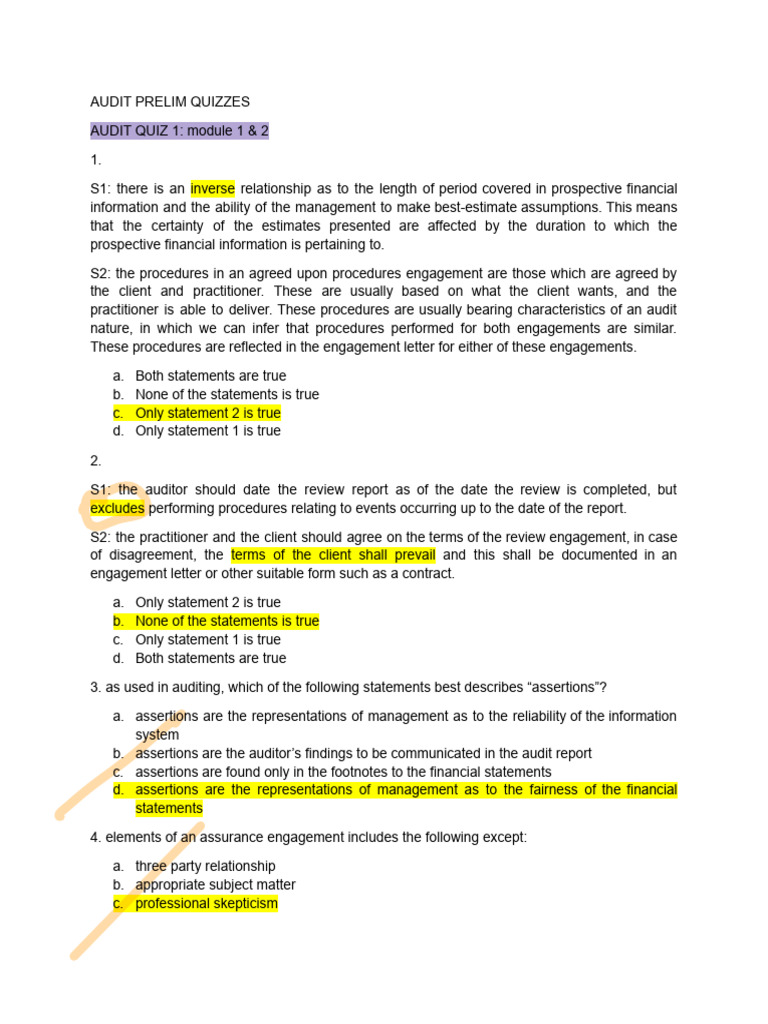 Audit Quiz: Financial Information Insights | PDF | Audit | Certified ...