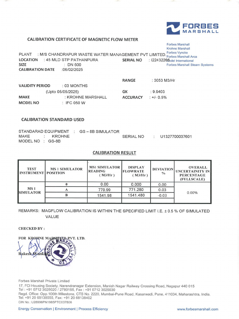 Calibration Certificate - Flow Meter - v1 | PDF