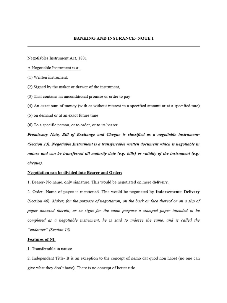 Understanding Negotiable Instruments in Banking | PDF | Negotiable ...