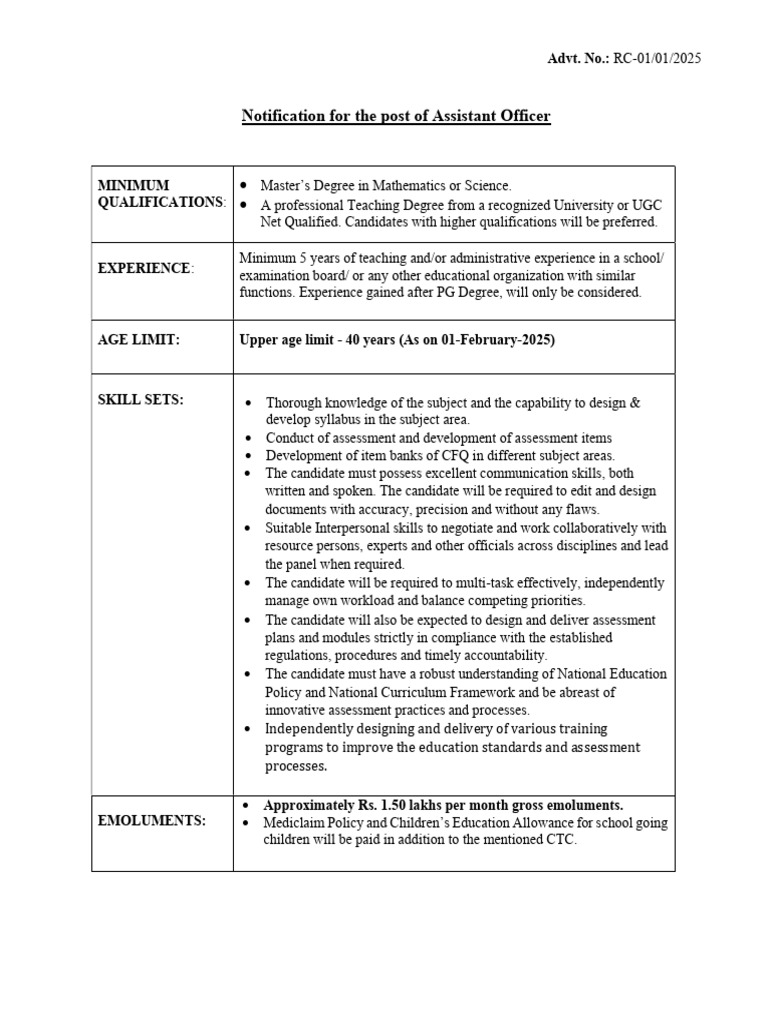 Notice ASSISTANT OFFICER | PDF