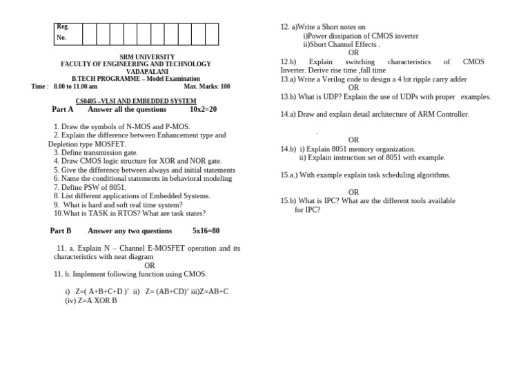 VLSI and Embedded Systems Exam Guide | PDF | Cmos | Logic Gate