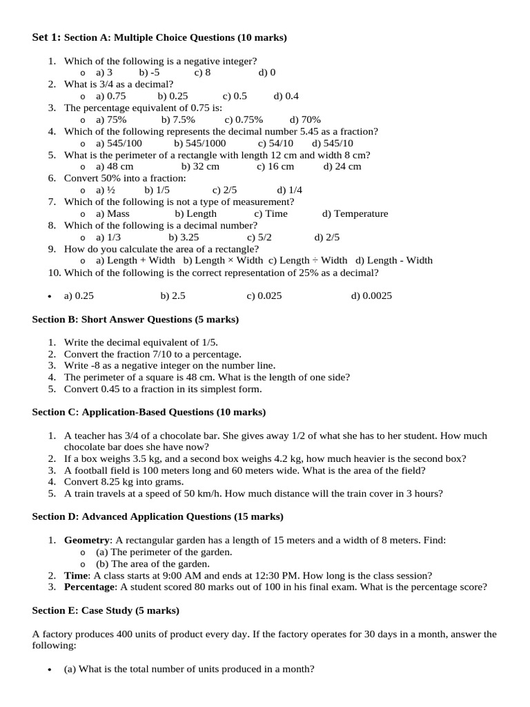 Class 5-Maths Sample Paper for Finals | PDF | Area | Length