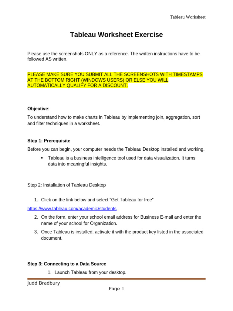 Tableau Worksheet Exercise Guide | PDF | Data | Computing