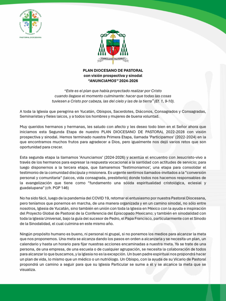 Plan Diocesano de Pastoral 2024-2026 | PDF | Iglesia Católica | Cristo ...