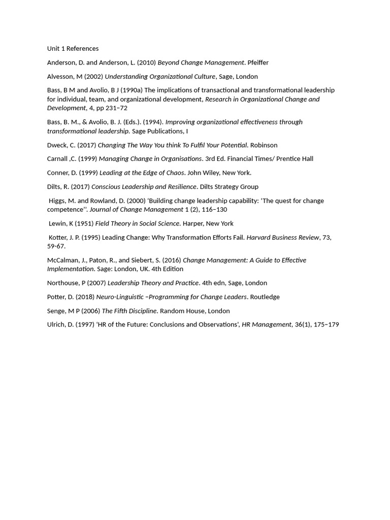 Key References for Change Management | PDF