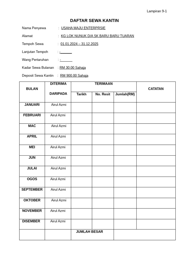 Daftar Sewa Kantin USAHA MAJU 2024-2025 | PDF