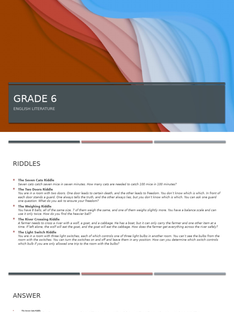 Grade 6 Riddles and Literature Activities | PDF