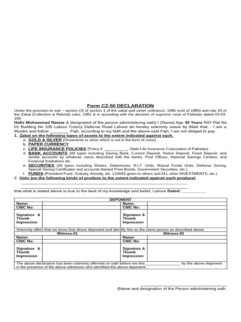 CZ-50 Zakat Declaration Form Guide | PDF | Financial Services