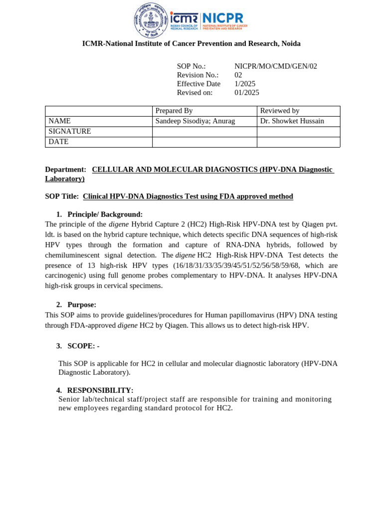 Hybrid Capture 2 HPV-DNA Testing SOP | PDF | Life Sciences | Biotechnology