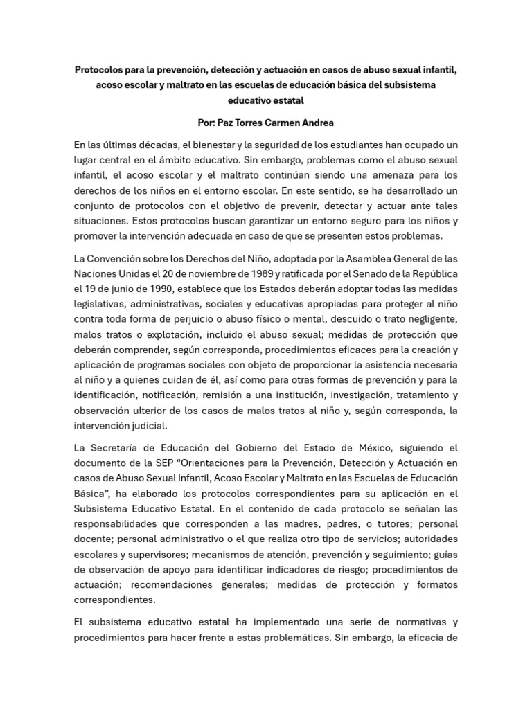 Protocolos contra abuso y acoso escolar | PDF | Abuso infantil | Abuso ...