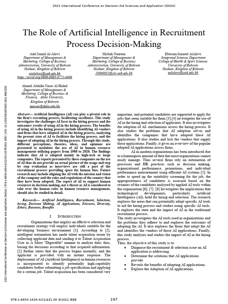 The Role of Artificial Intelligence in Recruitment Process Decision ...