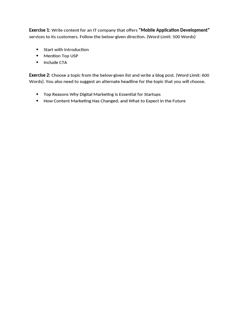 Test Exercise For Content Writer | PDF