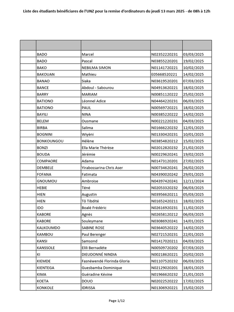 Liste des bénéficiaires d'ordinateurs UNZ | PDF | Ingénierie ...