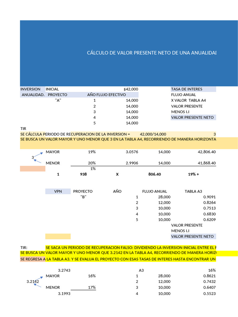 Cálculo de Valor Presente Neto y TIR | PDF | Economía Financiera ...