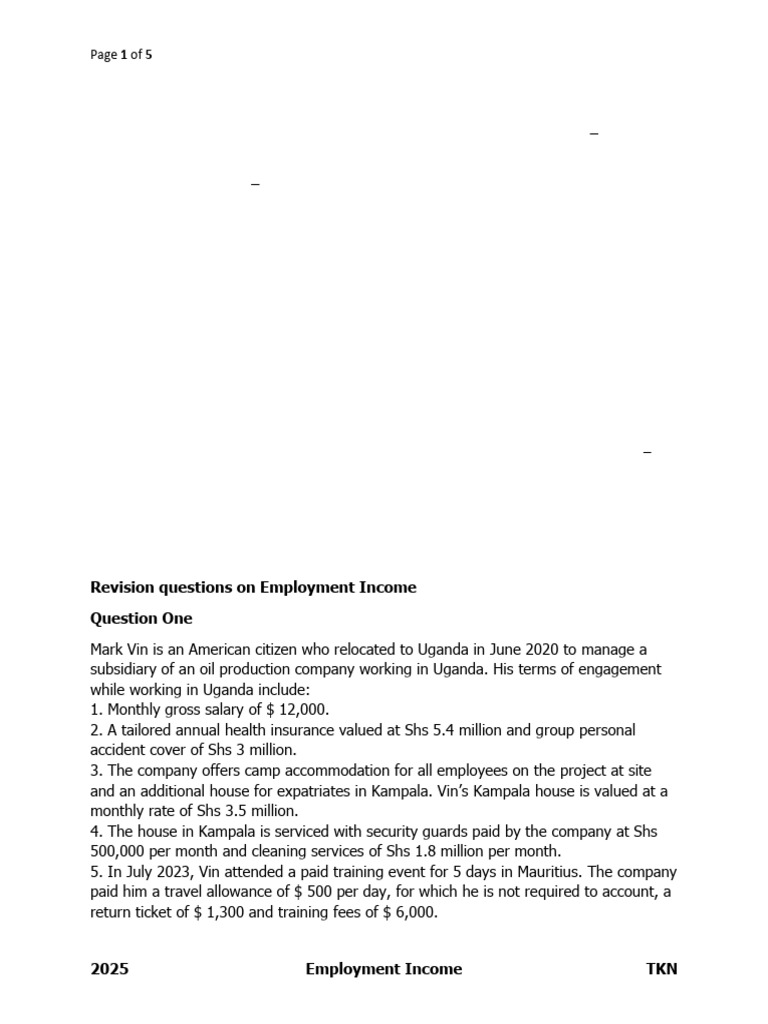 Questions On Employment Income | PDF | Gross Income | Salary
