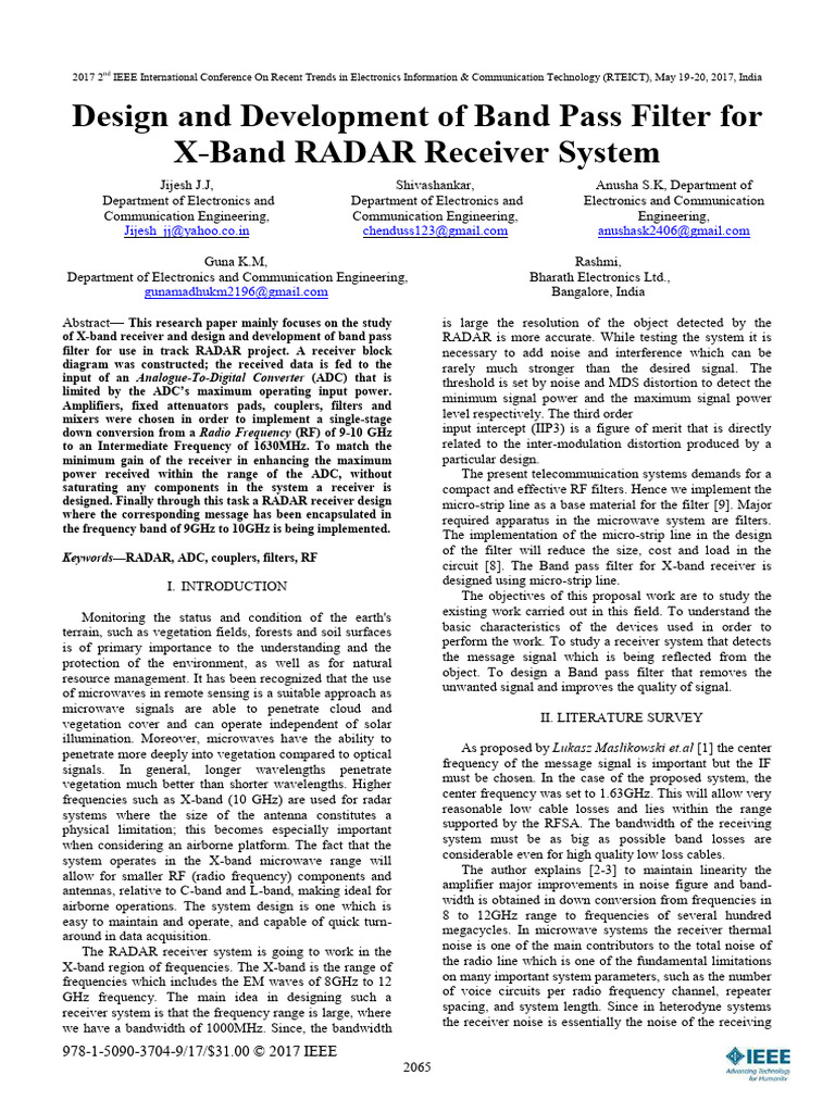 X-Band RADAR Receiver Band Pass Filter Design | PDF | Electronic Filter ...