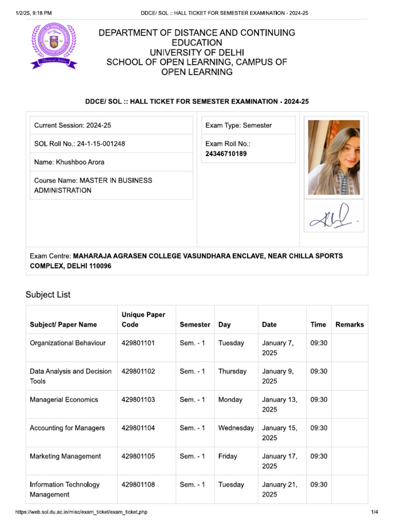 Mba Admit Card | PDF