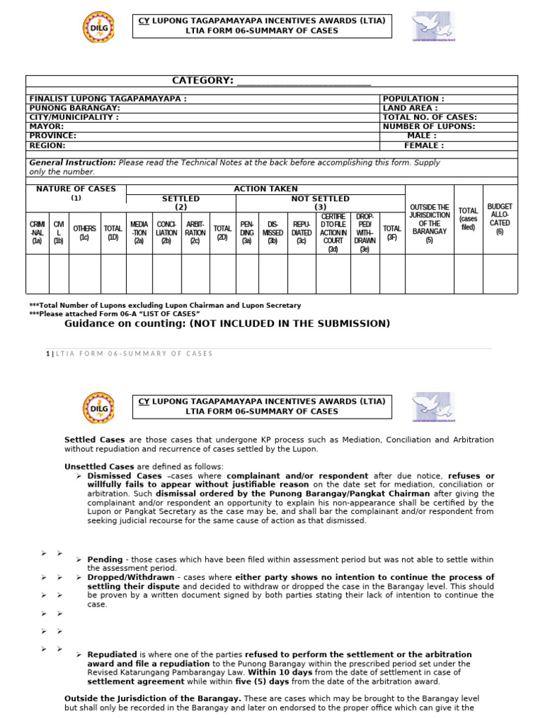 LTIA Summary of Cases Form | PDF | Arbitration | Common Law